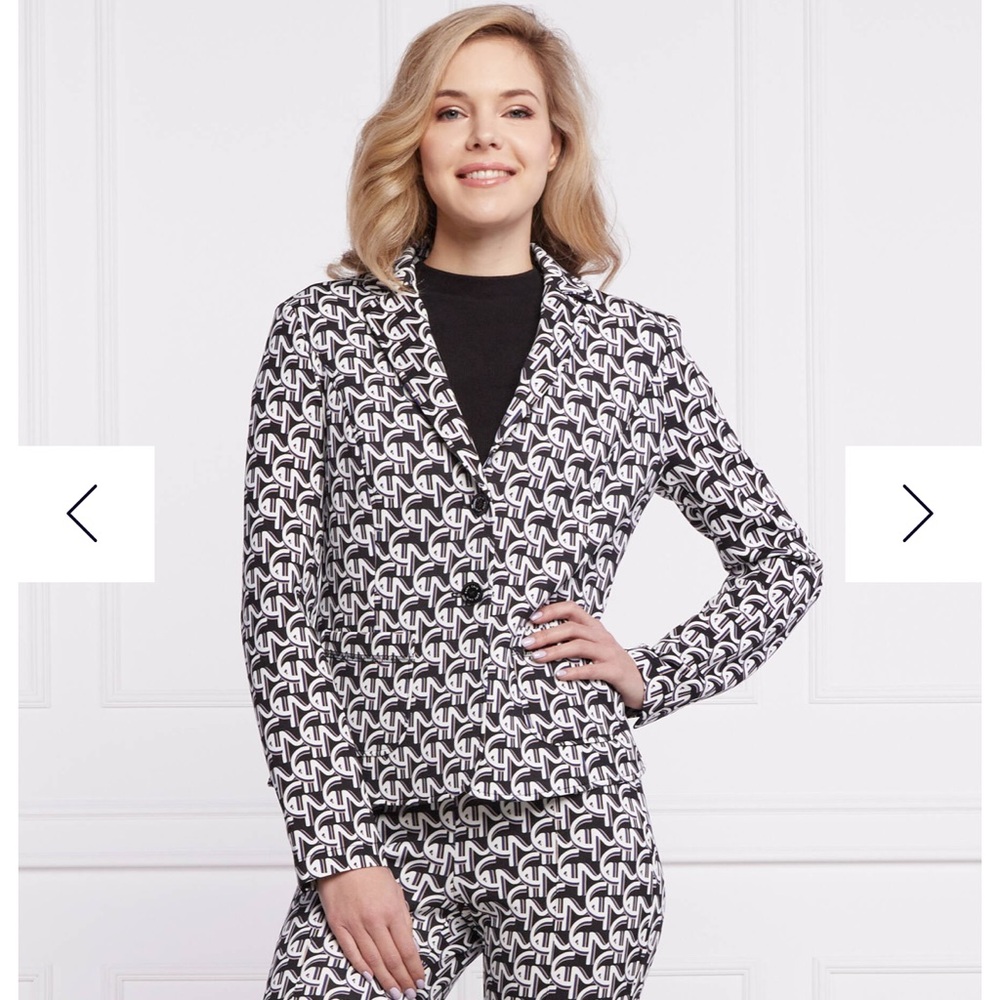 Marc Cain Black and White Graphic Logo Print Blazer Jacket